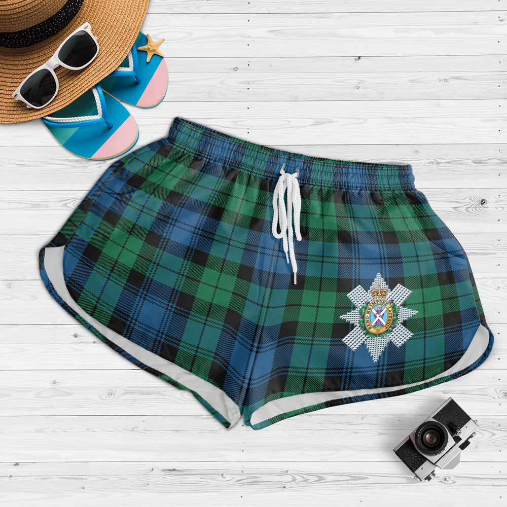 Black Watch Ancient Tartan Womens Shorts with Family Crest - Tartanvibesclothing