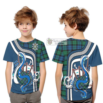 Black Watch Ancient Tartan Kid T-Shirt with Epic Bagpipe Style