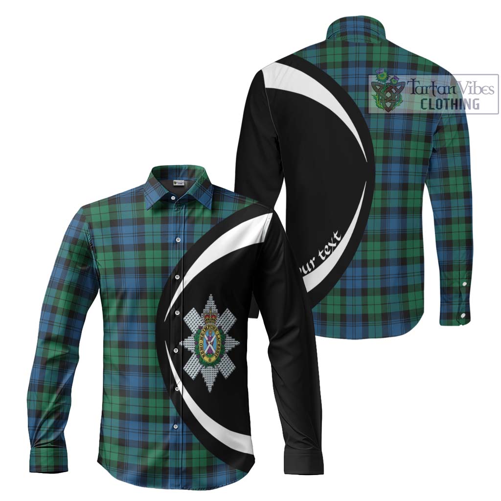 Black Watch Ancient Tartan Long Sleeve Button Up with Family Crest Circle Style Men's Shirt S - Tartan Vibes Clothing