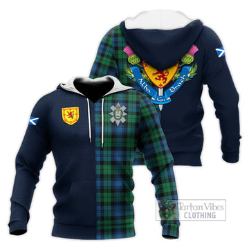 Black Watch Ancient Tartan Knitted Hoodie Alba with Scottish Lion Royal Arm Half Style