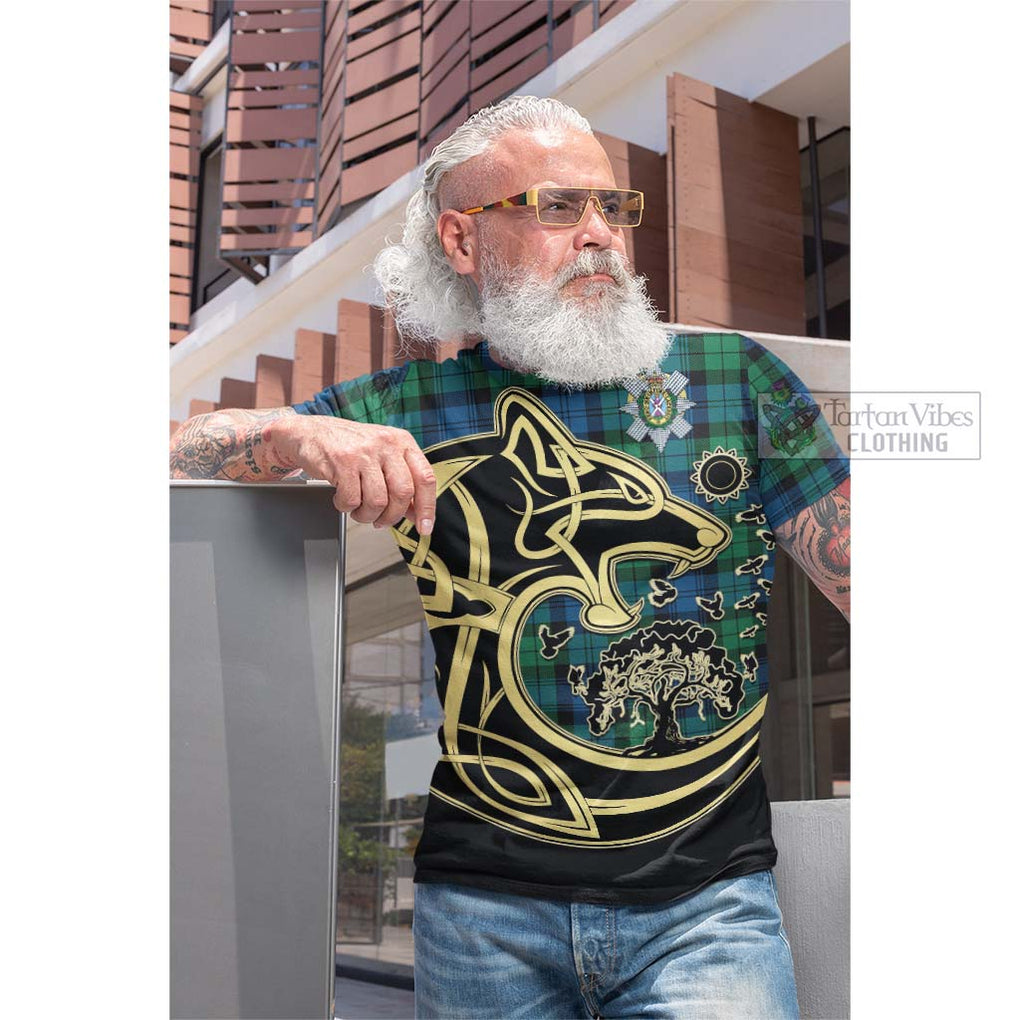 Tartan Vibes Clothing Black Watch Ancient Tartan Cotton T-shirt with Family Crest Celtic Wolf Style