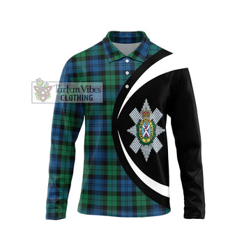 Black Watch Ancient Tartan Long Sleeve Polo Shirt with Family Crest Circle Style