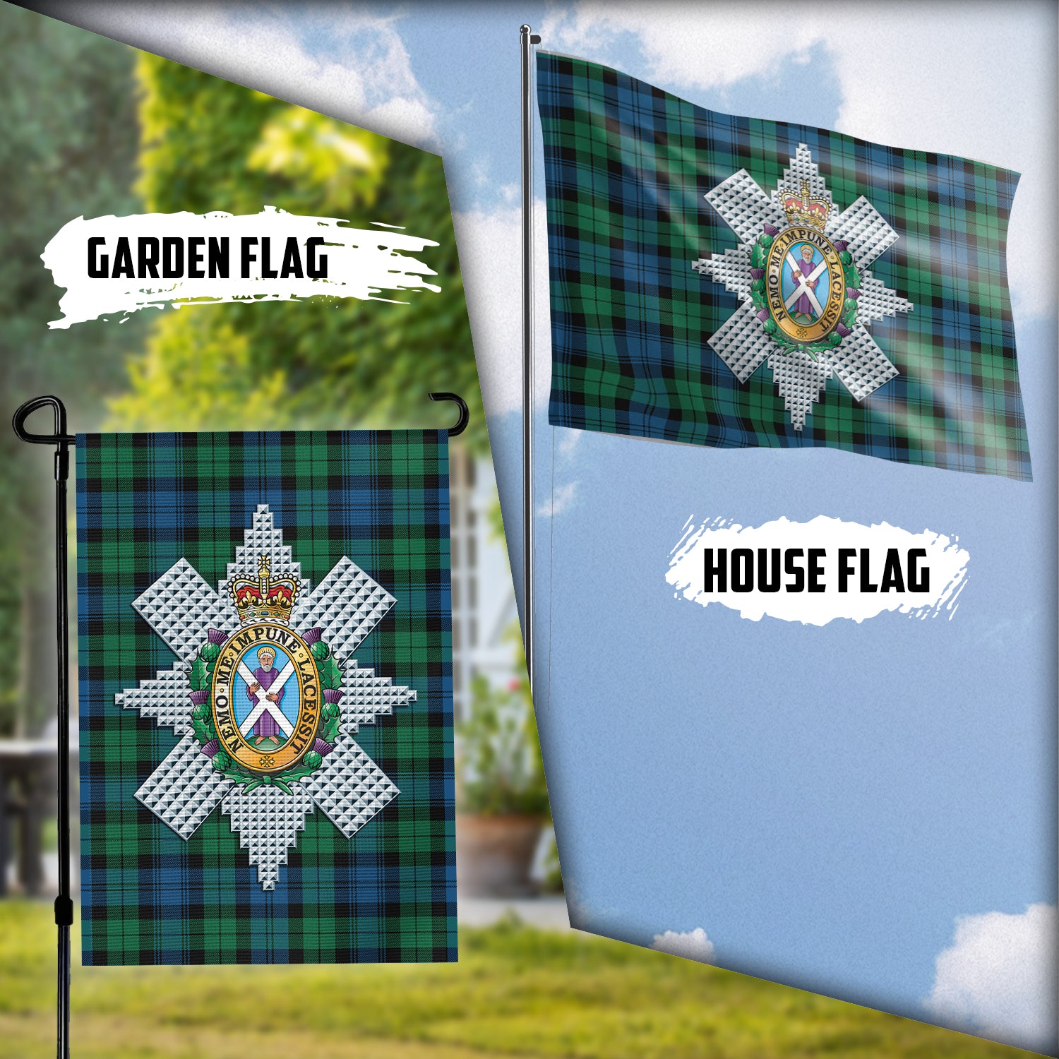 Black Watch Ancient Tartan Flag with Family Crest Garden Flag (Vertical) - Tartan Vibes Clothing