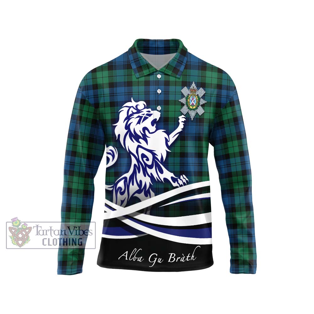 Black Watch Ancient Tartan Long Sleeve Polo Shirt with Alba Gu Brath Regal Lion Emblem Unisex - Tartanvibesclothing Shop