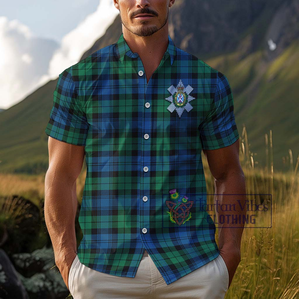 Black Watch Ancient Tartan Cotton Hawaiian Shirt with Family Crest Adult - Tartan Vibes Clothing