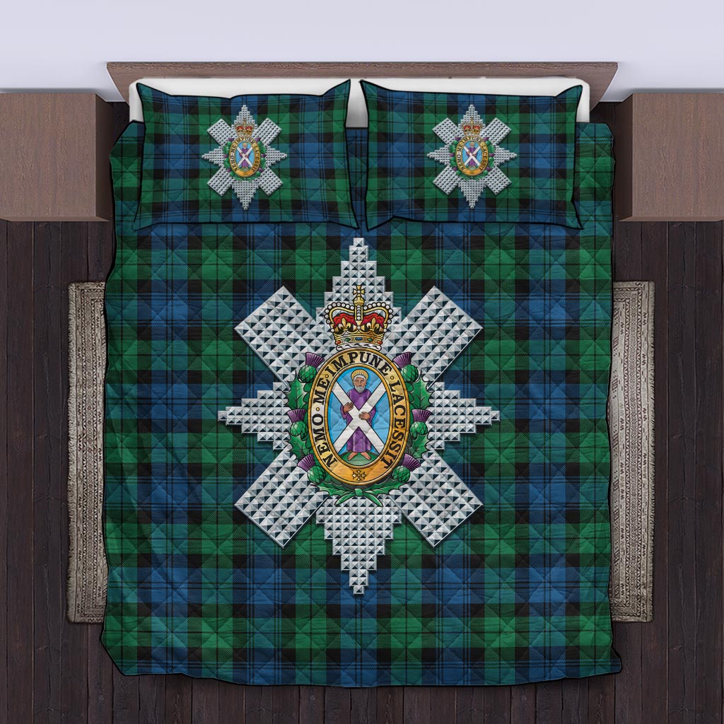 Black Watch Ancient Tartan Quilt Bed Set with Family Crest Twin - Tartan Vibes Clothing