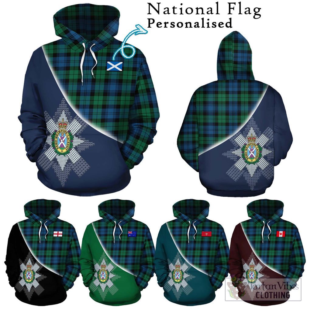 Black Watch Ancient Tartan Hoodie with Personalised National Flag and Family Crest Half Style Zip Hoodie - Tartanvibesclothing Shop