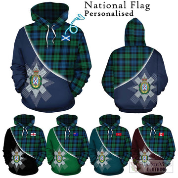 Black Watch Ancient Tartan Hoodie with Personalised National Flag and Family Crest Half Style