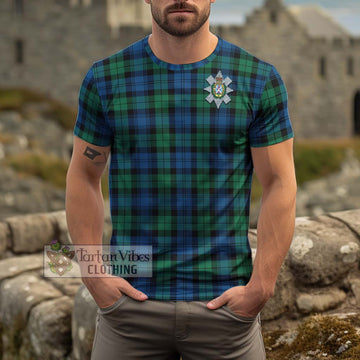 Black Watch Ancient Tartan Cotton T-Shirt with Family Crest