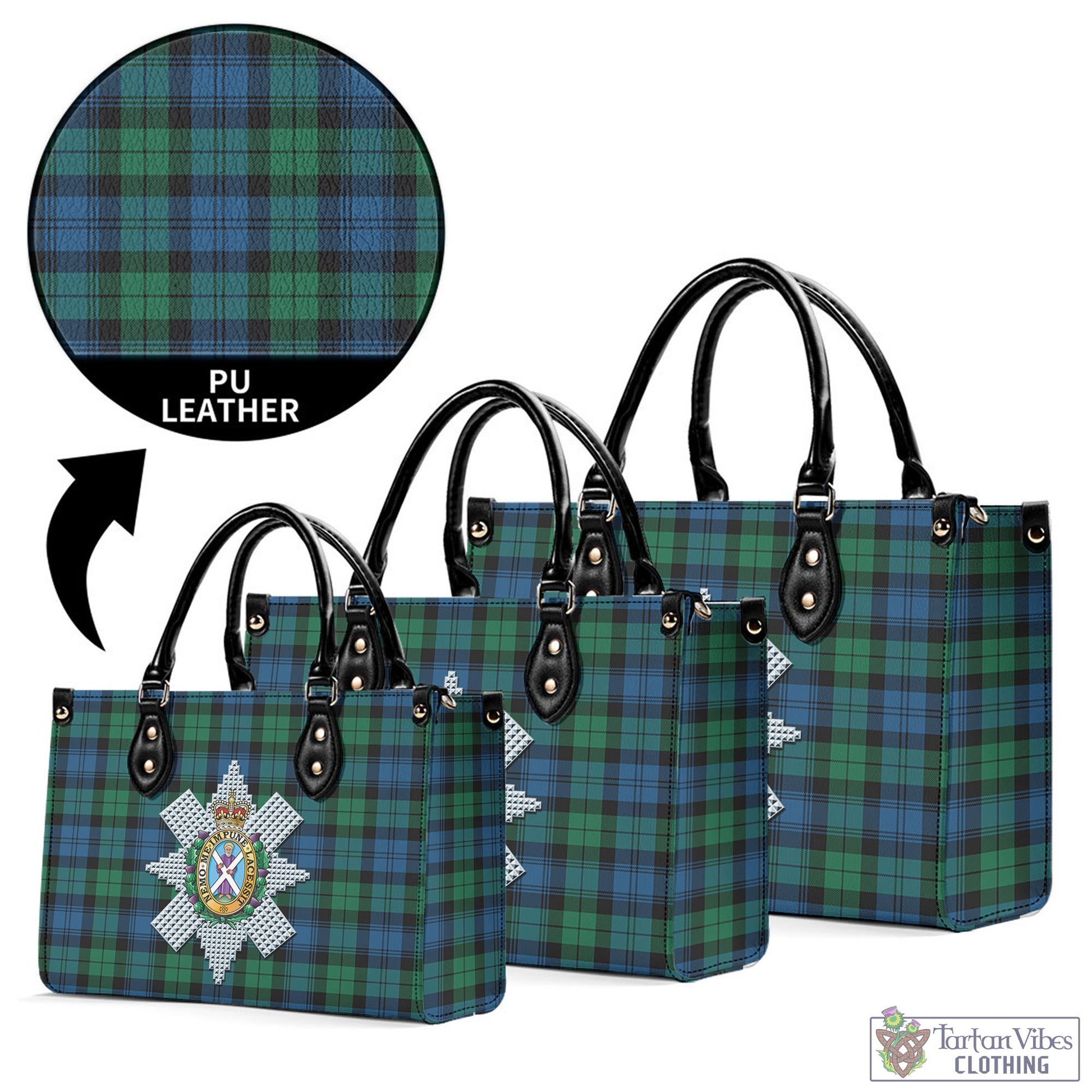 Tartan Vibes Clothing Black Watch Ancient Tartan Luxury Leather Handbags with Family Crest