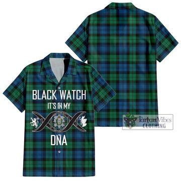 Black Watch Ancient Tartan Short Sleeve Button Shirt with Family Crest DNA In Me Style