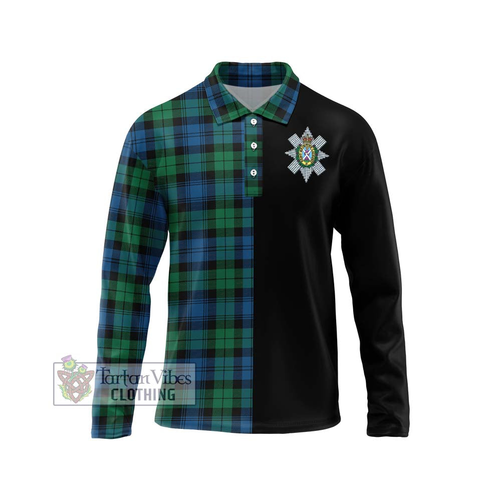 Black Watch Ancient Tartan Long Sleeve Polo Shirt with Family Crest and Half Of Me Style Unisex - Tartanvibesclothing Shop