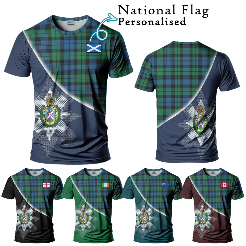 Black Watch Ancient Tartan T-Shirt with Personalised National Flag and Family Crest Half Style Kid's Shirt - Tartanvibesclothing Shop