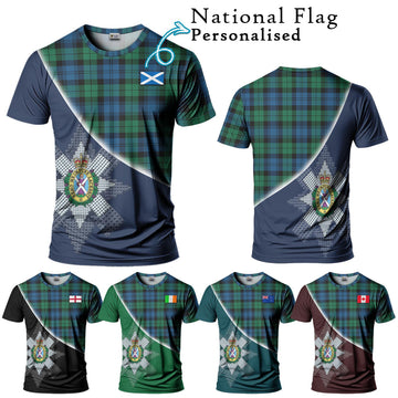 Black Watch Ancient Tartan T-Shirt with Personalised National Flag and Family Crest Half Style