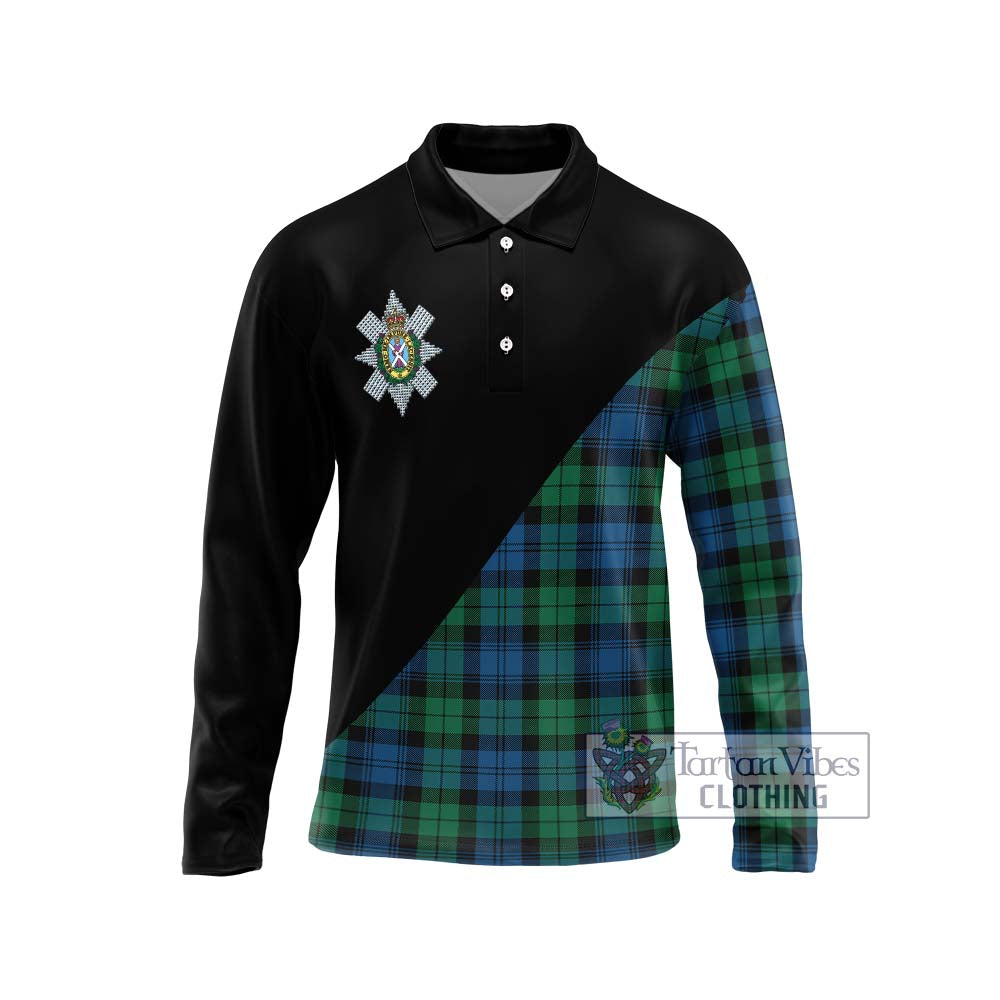 Black Watch Ancient Tartan Long Sleeve Polo Shirt with Family Crest and Military Logo Style Unisex - Tartanvibesclothing Shop