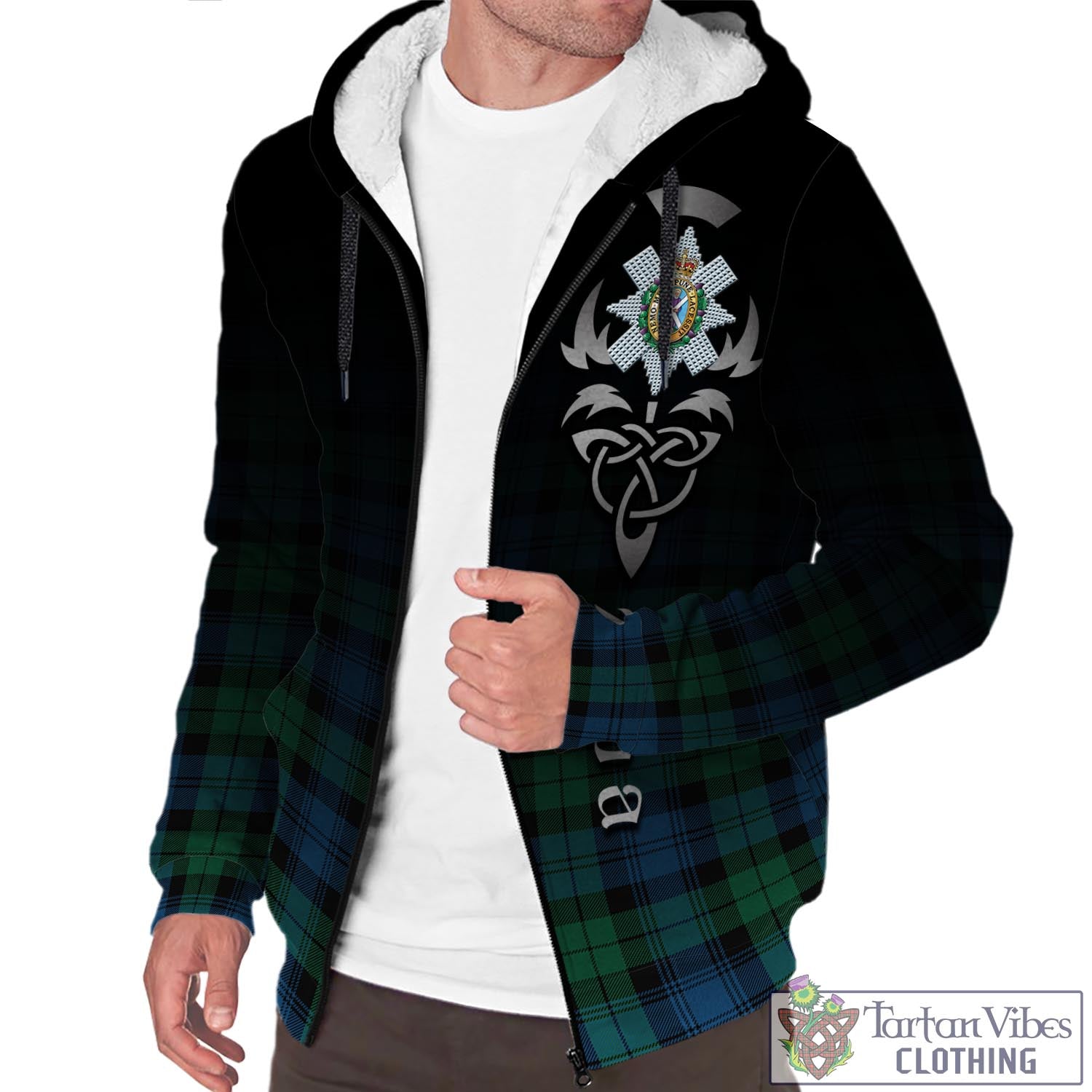 Tartan Vibes Clothing Black Watch Ancient Tartan Sherpa Hoodie Featuring Alba Gu Brath Family Crest Celtic Inspired