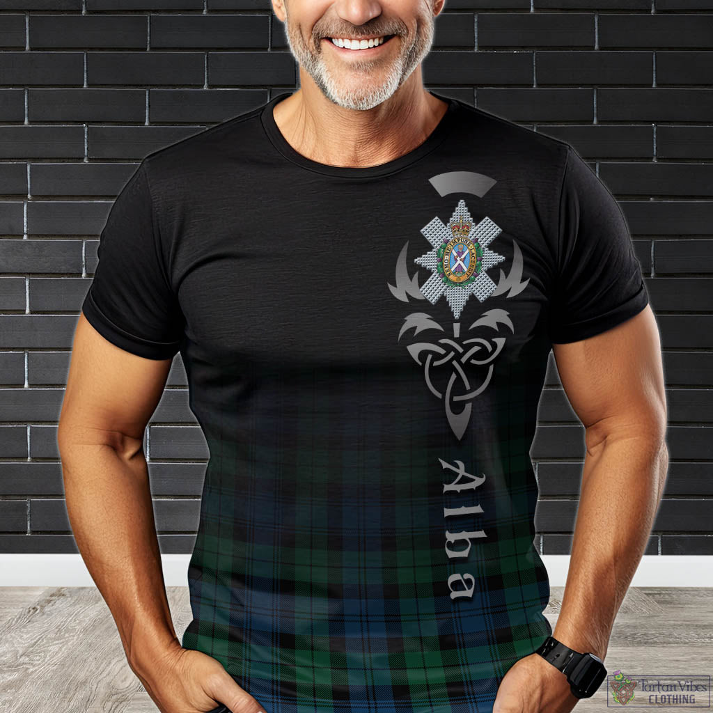 Tartan Vibes Clothing Black Watch Ancient Tartan T-Shirt Featuring Alba Gu Brath Family Crest Celtic Inspired