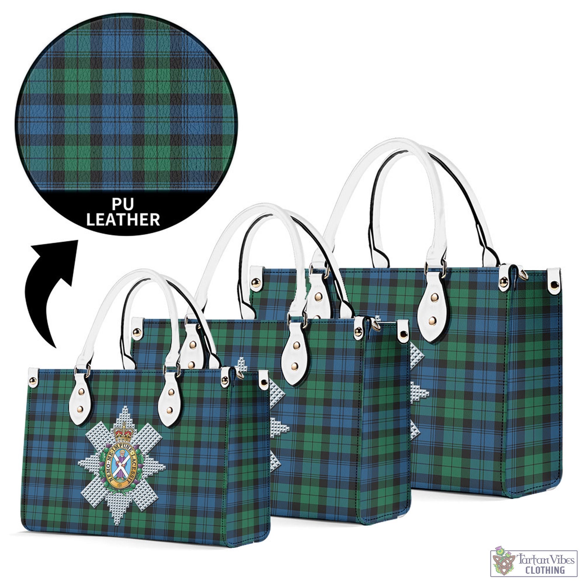 Tartan Vibes Clothing Black Watch Ancient Tartan Luxury Leather Handbags with Family Crest