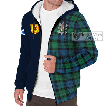 Black Watch Ancient Tartan Sherpa Hoodie Alba with Scottish Lion Royal Arm Half Style