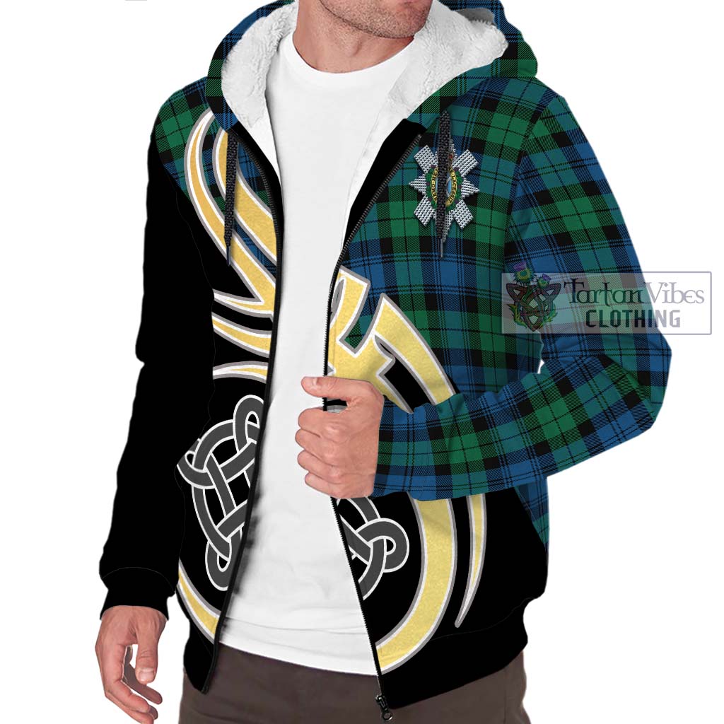 Black Watch Ancient Tartan Sherpa Hoodie with Family Crest and Celtic Symbol Style - Tartan Vibes Clothing