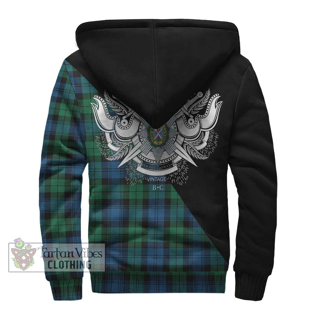 Black Watch Ancient Tartan Sherpa Hoodie with Family Crest and Military Logo Style - Tartanvibesclothing Shop