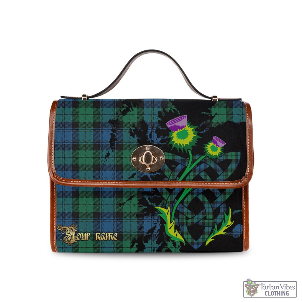 Tartan Vibes Clothing Black Watch Ancient Tartan Waterproof Canvas Bag with Scotland Map and Thistle Celtic Accents