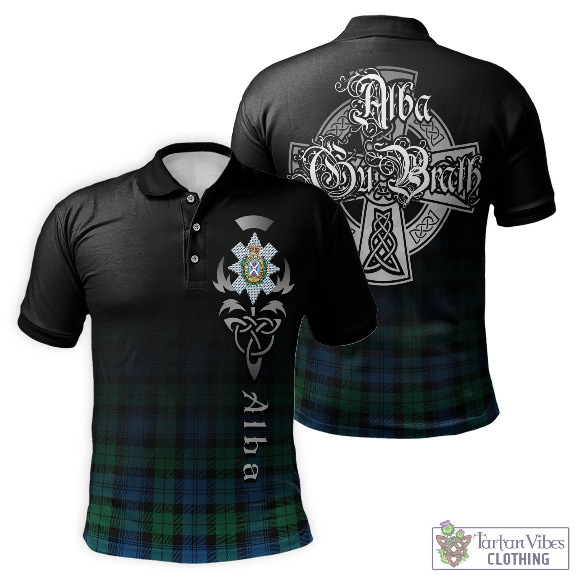 Tartan Vibes Clothing Black Watch Ancient Tartan Polo Shirt Featuring Alba Gu Brath Family Crest Celtic Inspired