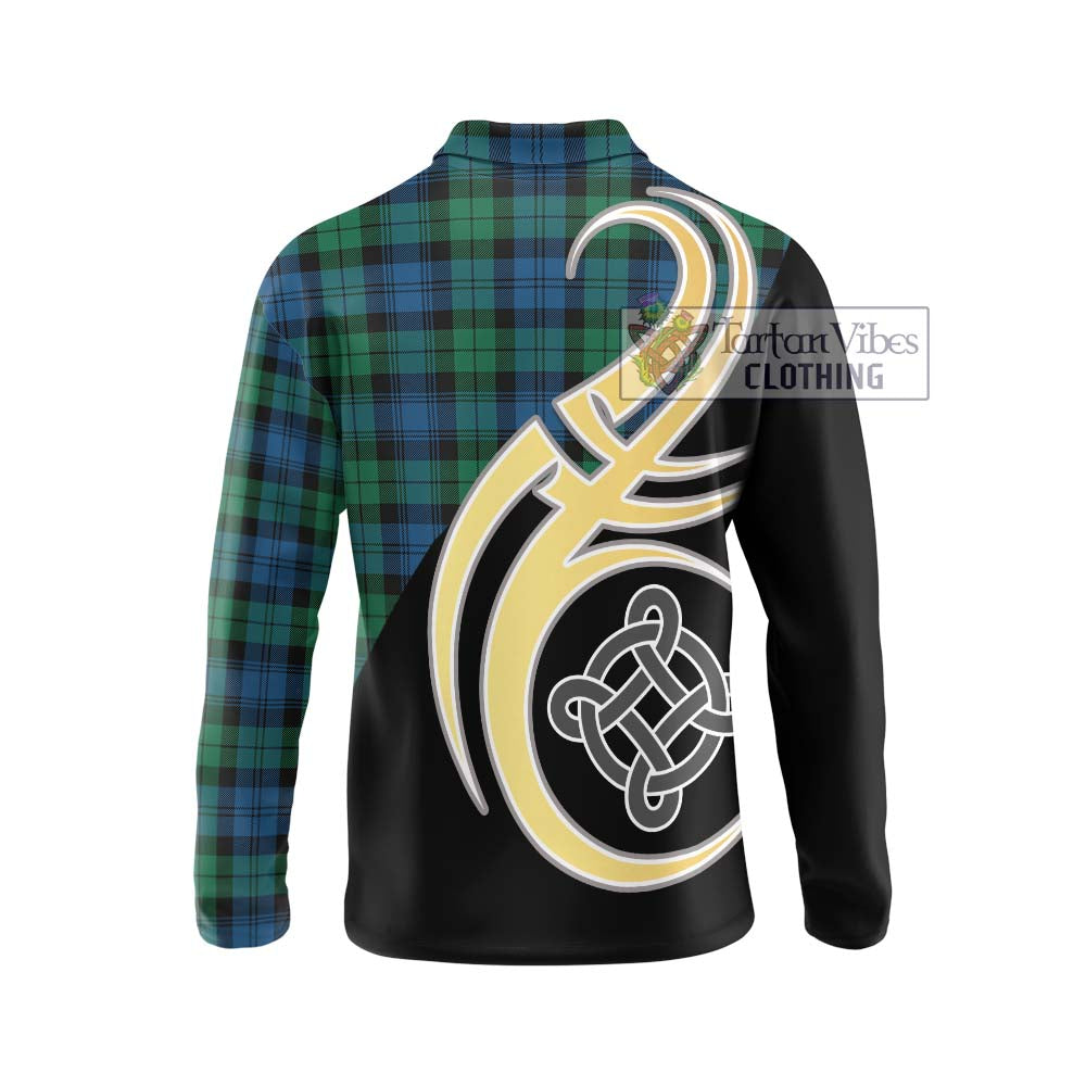 Black Watch Ancient Tartan Long Sleeve Polo Shirt with Family Crest and Celtic Symbol Style - Tartan Vibes Clothing