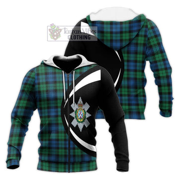 Black Watch Ancient Tartan Knitted Hoodie with Family Crest Circle Style