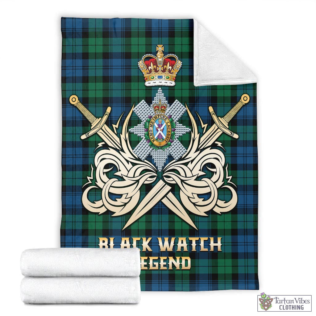 Tartan Vibes Clothing Black Watch Ancient Tartan Blanket with Clan Crest and the Golden Sword of Courageous Legacy