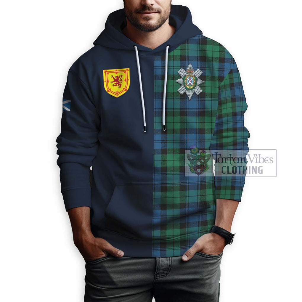 Tartan Vibes Clothing Black Watch Ancient Tartan Hoodie with Scottish Lion Royal Arm Half Style