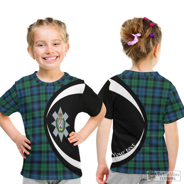 Black Watch Ancient Tartan Kid T-Shirt with Family Crest Circle Style