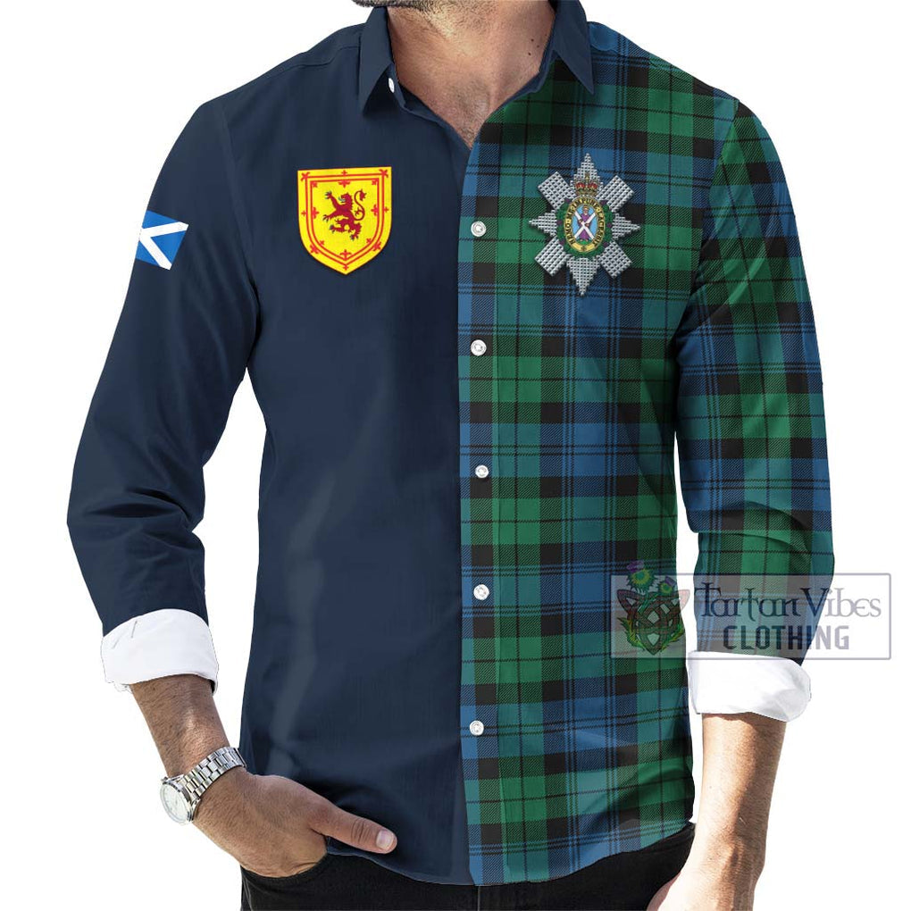 Tartan Vibes Clothing Black Watch Ancient Tartan Long Sleeve Button Shirt with Scottish Lion Royal Arm Half Style