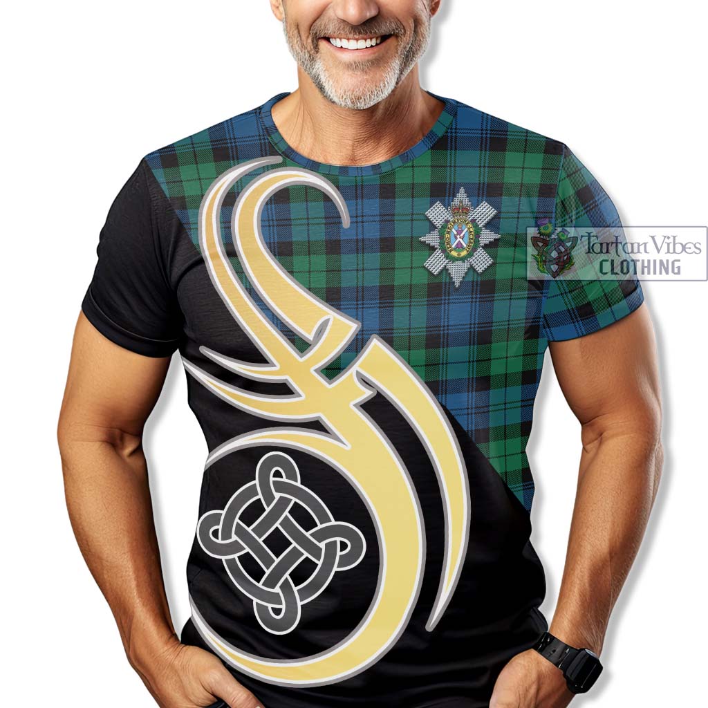 Tartan Vibes Clothing Black Watch Ancient Tartan T-Shirt with Family Crest and Celtic Symbol Style