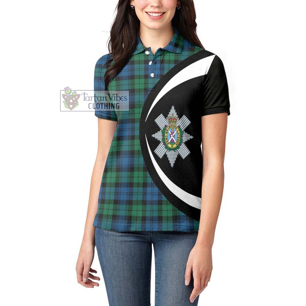 Black Watch Ancient Tartan Women's Polo Shirt with Family Crest Circle Style - Tartan Vibes Clothing