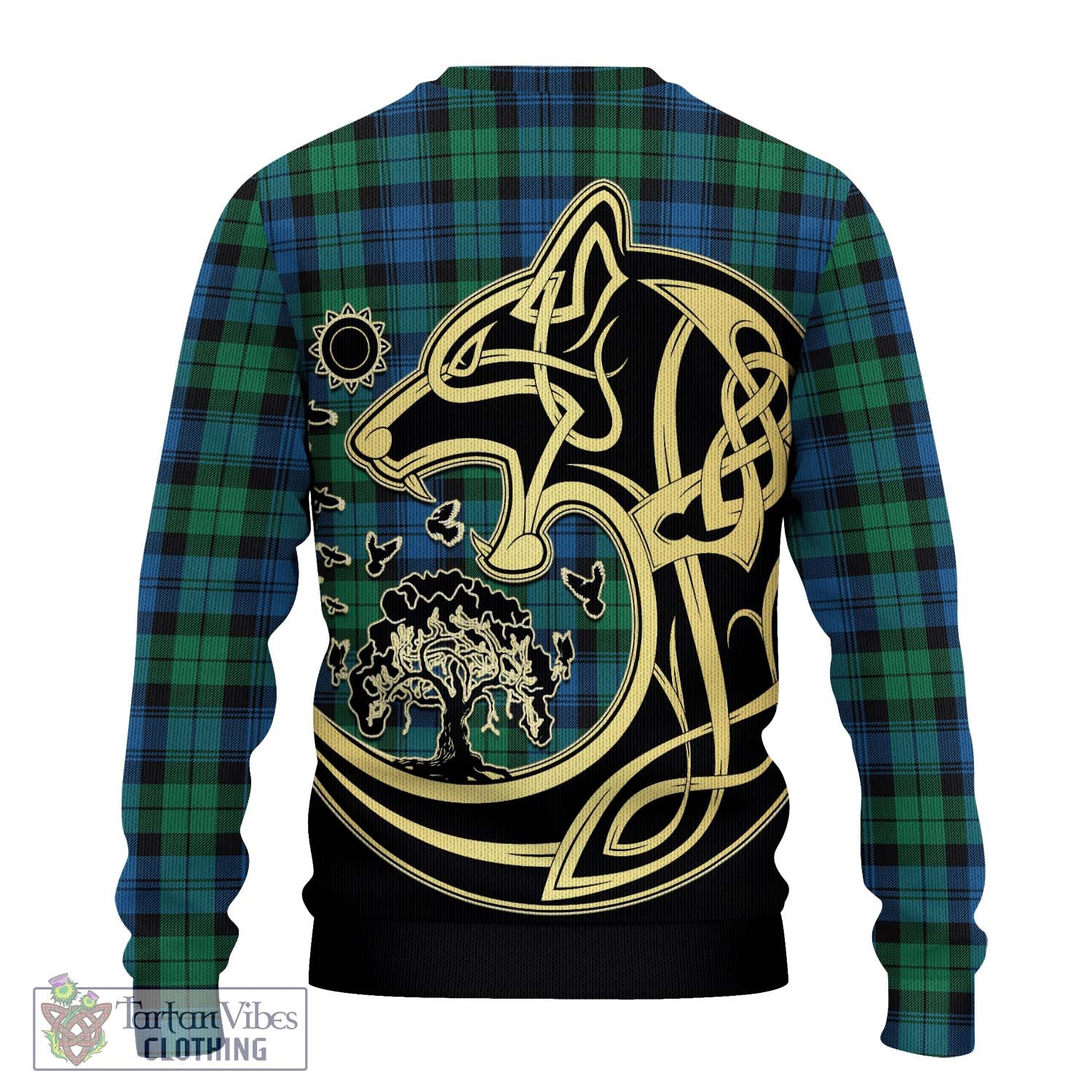 Black Watch Ancient Tartan Knitted Sweater with Family Crest Celtic Wolf Style - Tartan Vibes Clothing