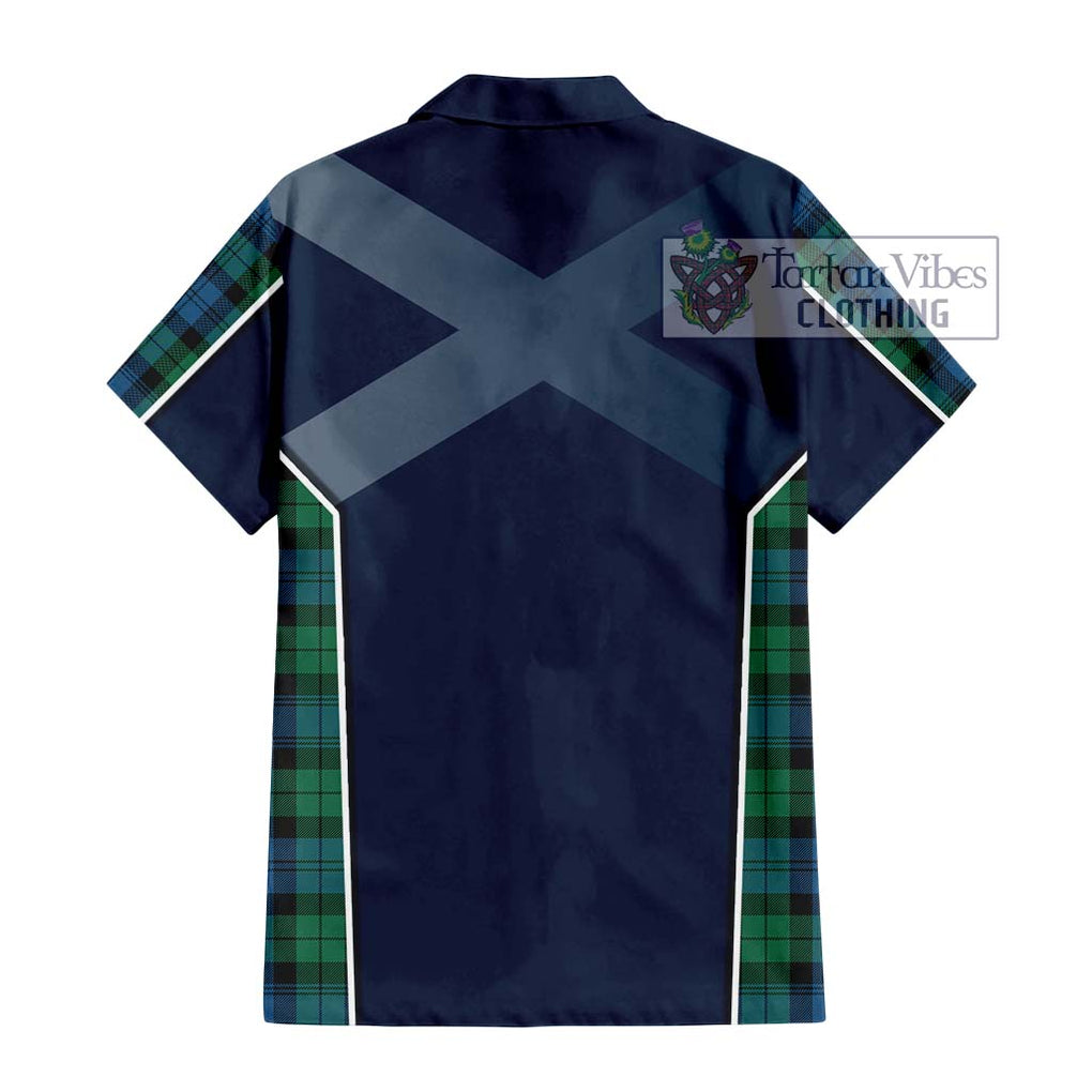 Black Watch Ancient Tartan Short Sleeve Button Shirt with Family Crest and Lion Rampant Vibes Sport Style - Tartan Vibes Clothing