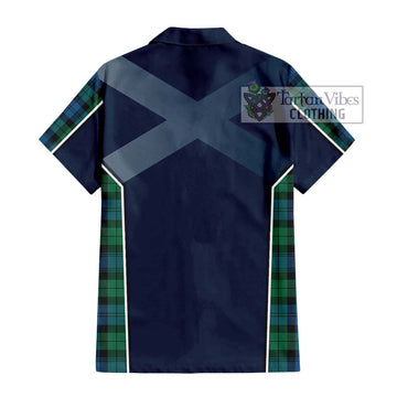 Black Watch Ancient Tartan Short Sleeve Button Shirt with Family Crest and Lion Rampant Vibes Sport Style