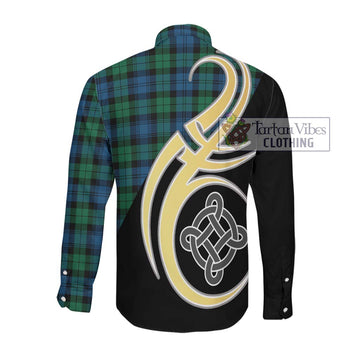 Black Watch Ancient Tartan Long Sleeve Button Shirt with Family Crest and Celtic Symbol Style