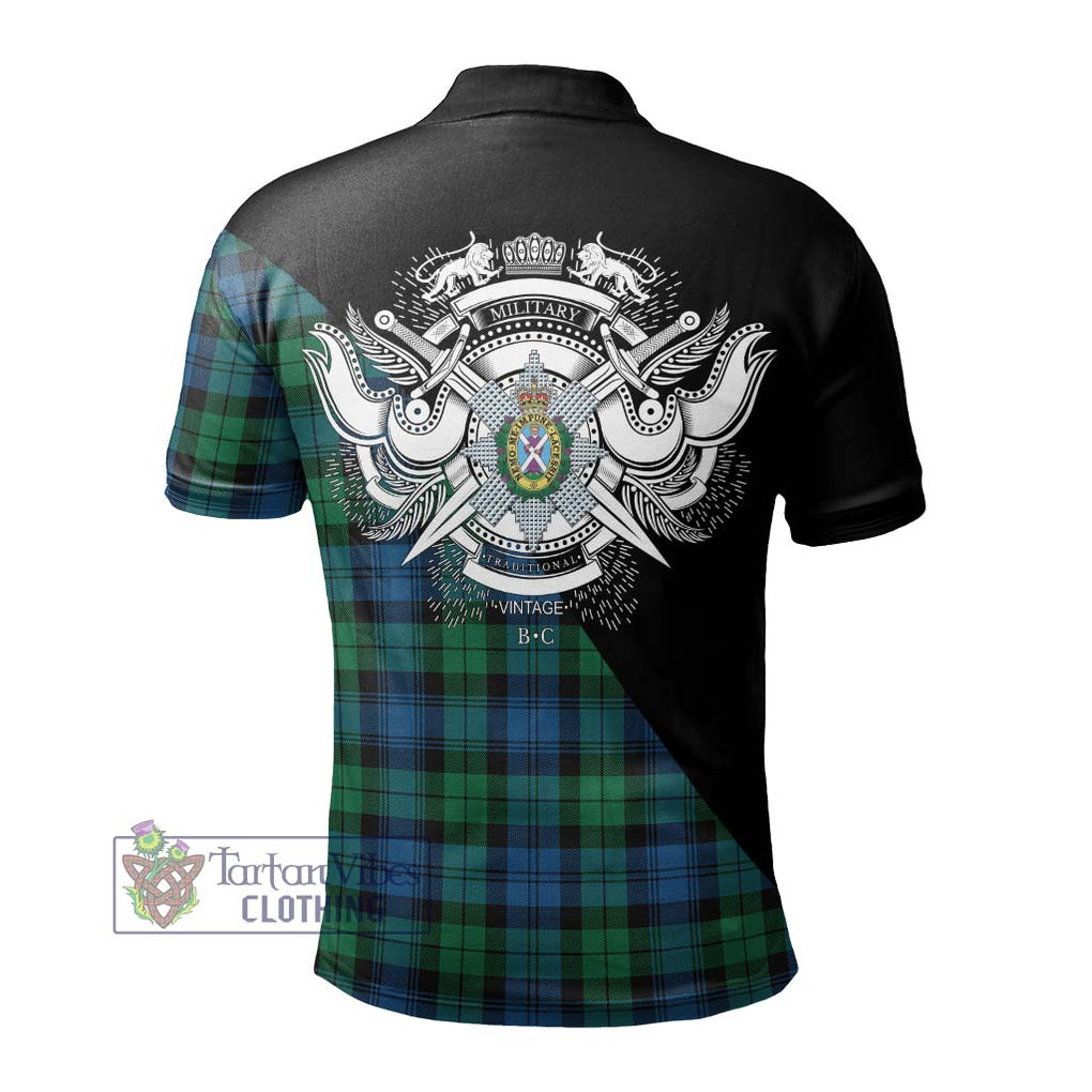 Black Watch Ancient Tartan Polo Shirt with Family Crest and Military Logo Style - Tartanvibesclothing Shop