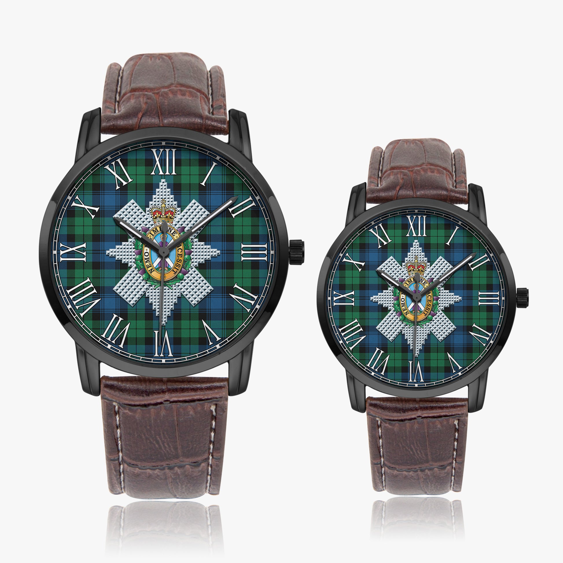 Black Watch Ancient Tartan Family Crest Leather Strap Quartz Watch - Tartanvibesclothing