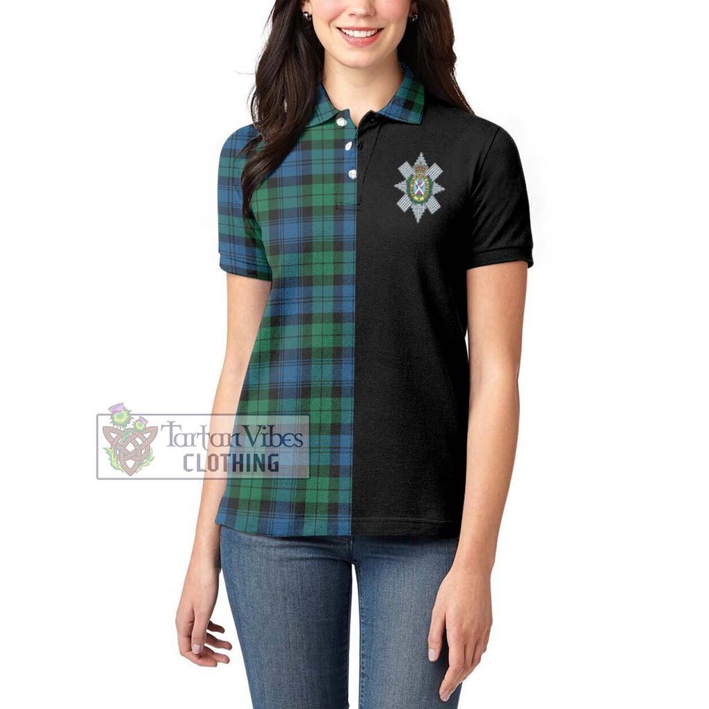 Black Watch Ancient Tartan Women's Polo Shirt with Family Crest and Half Of Me Style - Tartanvibesclothing Shop