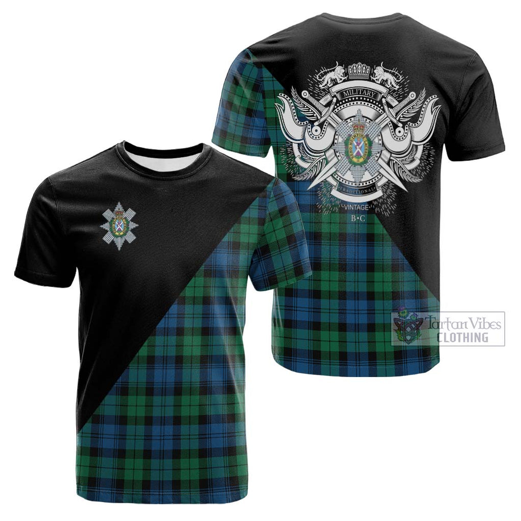 Tartan Vibes Clothing Black Watch Ancient Tartan Cotton T-shirt with Family Crest and Military Logo Style