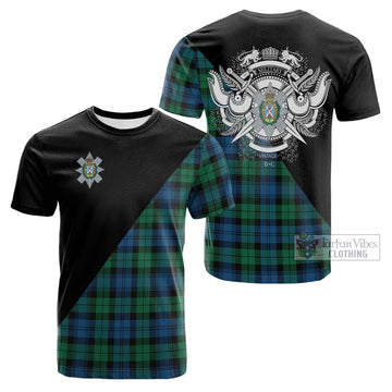 Black Watch Ancient Tartan Cotton T-shirt with Family Crest and Military Logo Style