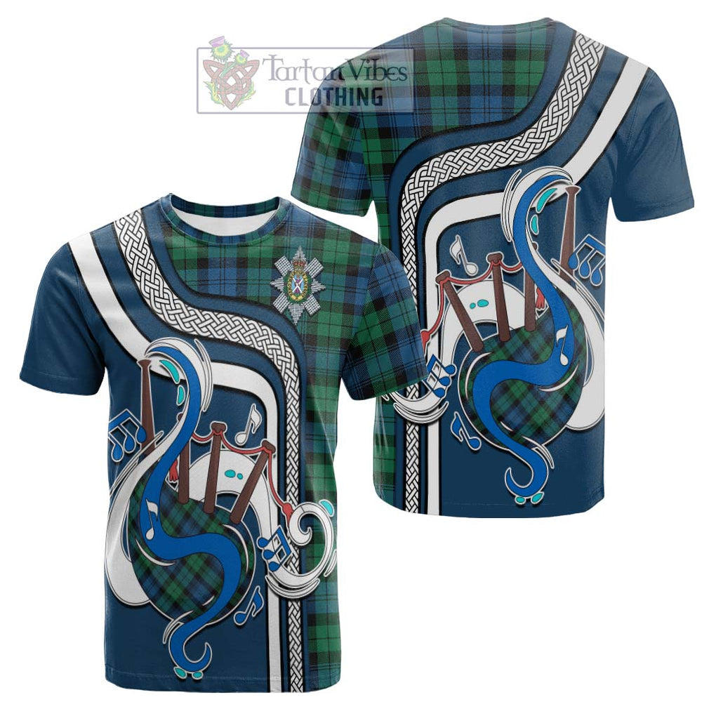 Tartan Vibes Clothing Black Watch Ancient Tartan Cotton T-shirt with Epic Bagpipe Style