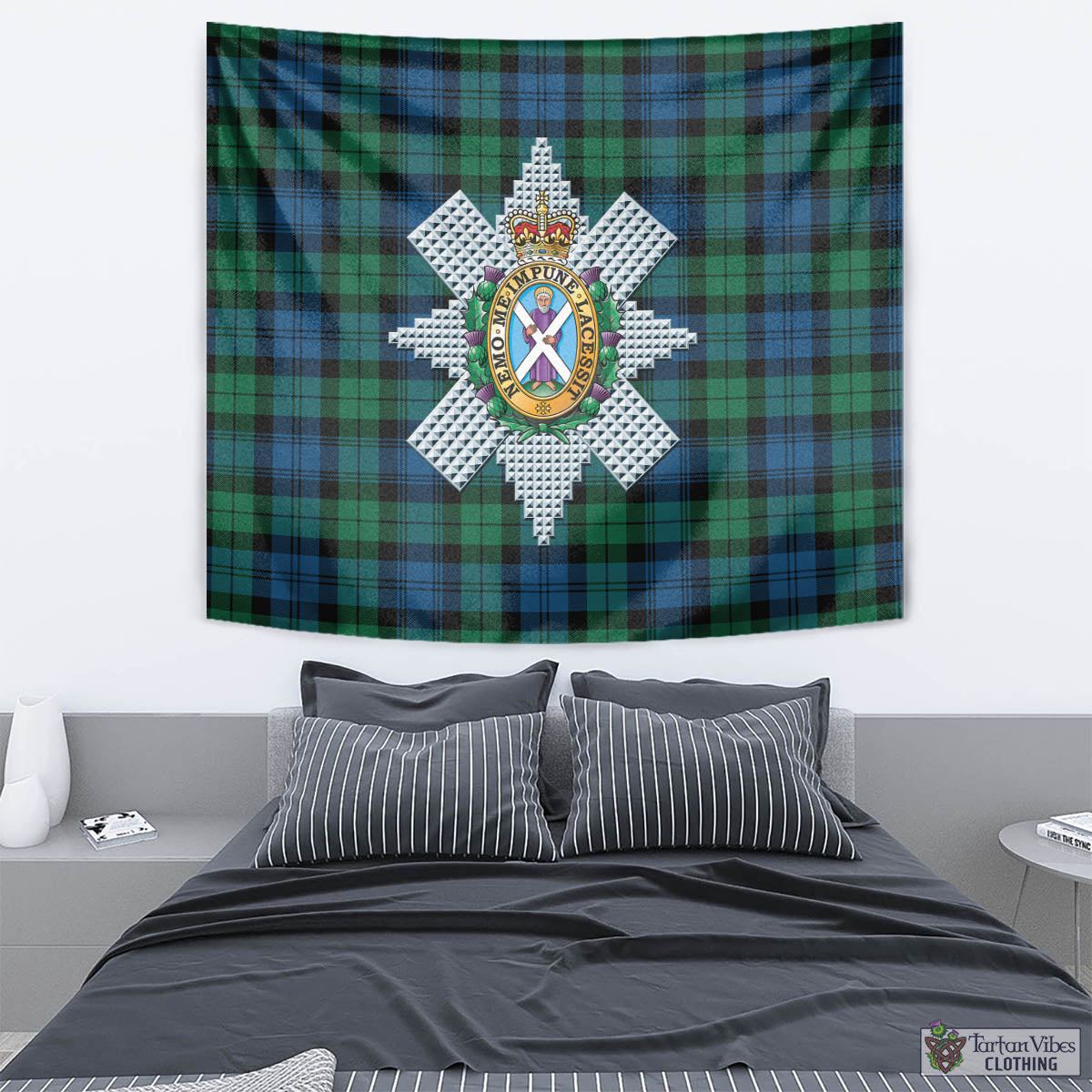 Tartan Vibes Clothing Black Watch Ancient Tartan Tapestry Wall Hanging and Home Decor for Room with Family Crest