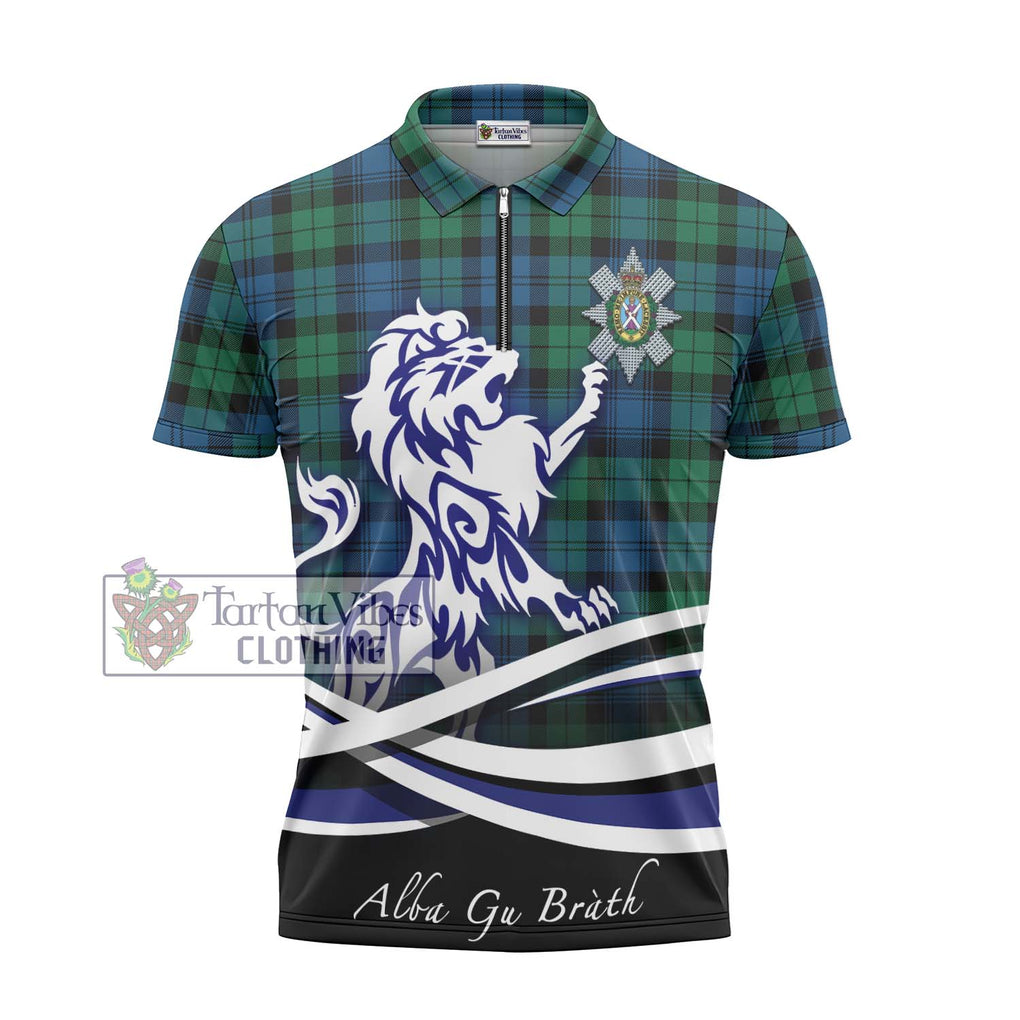 Black Watch Ancient Tartan Zipper Polo Shirt with Alba Gu Brath Regal Lion Emblem - Tartanvibesclothing Shop