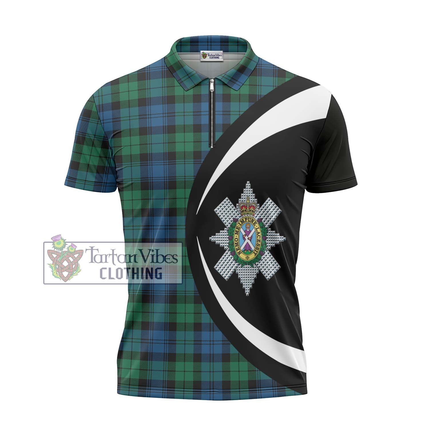 Tartan Vibes Clothing Black Watch Ancient Tartan Zipper Polo Shirt with Family Crest Circle Style