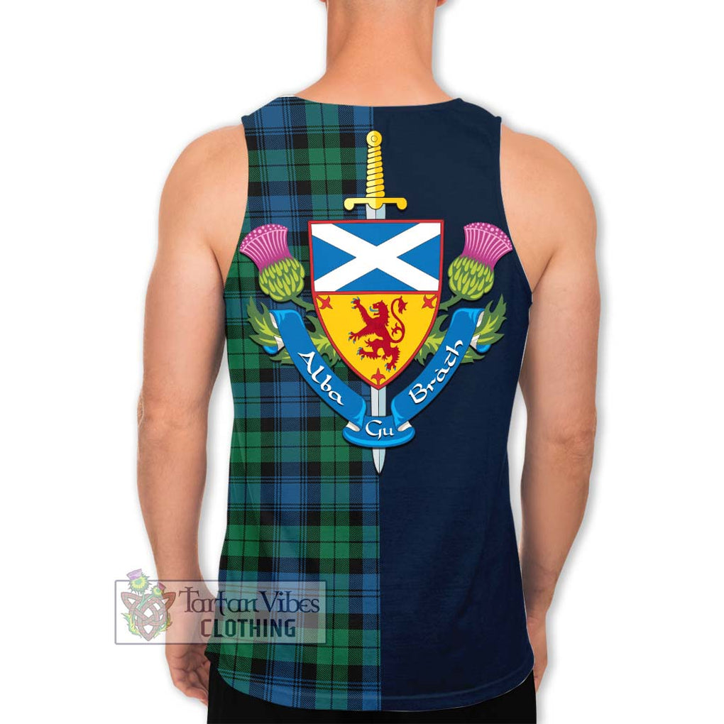 Tartan Vibes Clothing Black Watch Ancient Tartan Men's Tank Top with Scottish Lion Royal Arm Half Style