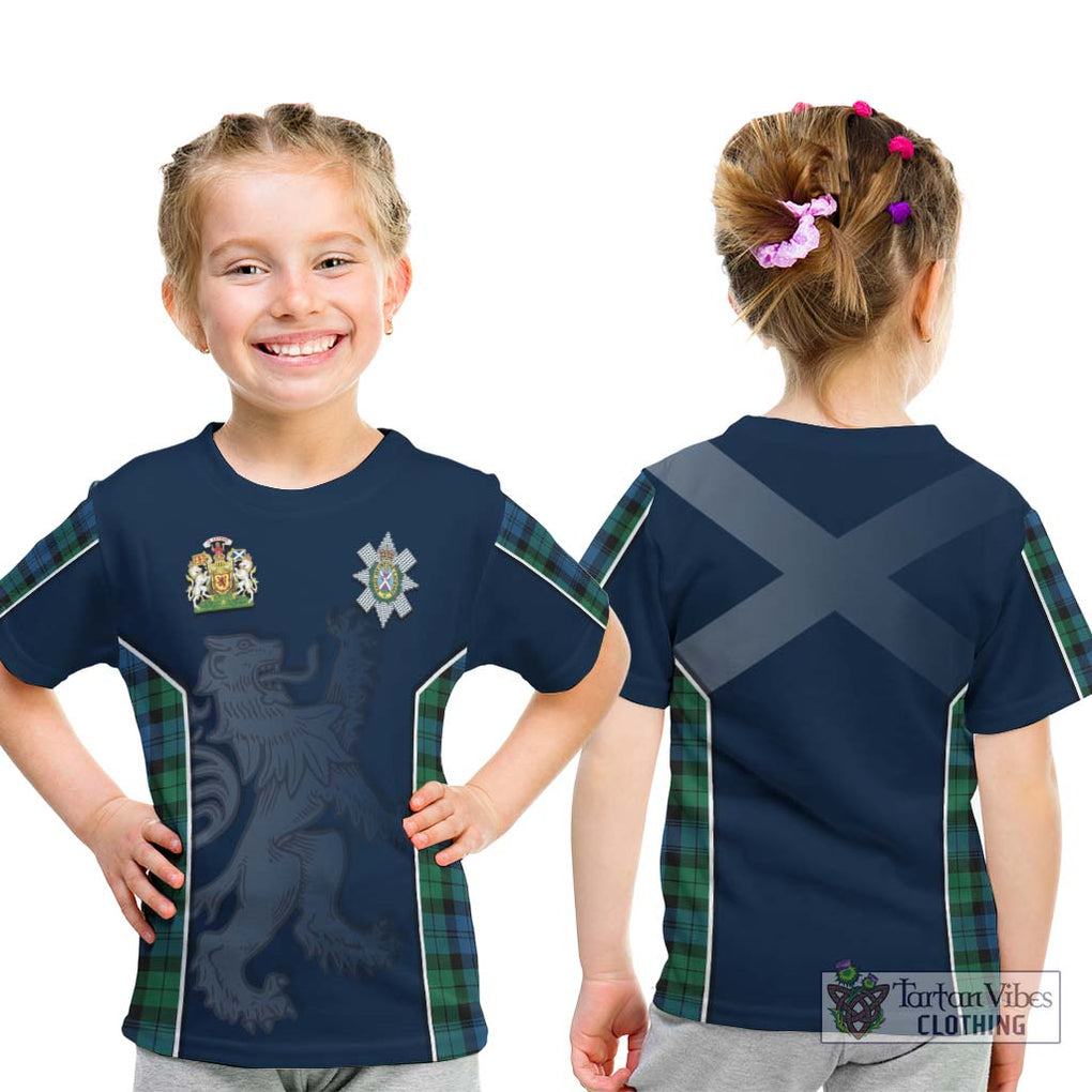 Black Watch Ancient Tartan Kid T-Shirt with Family Crest and Lion Rampant Vibes Sport Style - Tartan Vibes Clothing